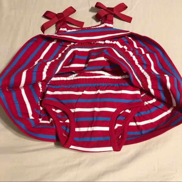 NWOT Hanna Andersson 3-6 Month Red and Blue Striped Dress and Bloomer Set - Picture 2 of 6